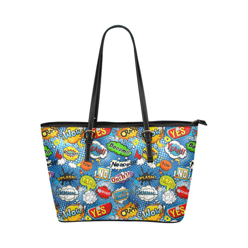 Comic Speech Bubbles Wow Pow Yes Splash Leather Tote Bag/Small (Model 1651)