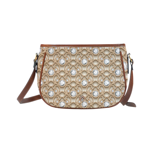 Gold Diamond Faux Jewelry Beautiful Pattern Saddle Bag/Small (Model 1649) Full Customization