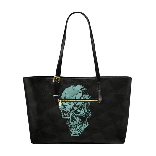 skull on Quilt,aqua Euramerican Tote Bag/Large (Model 1656)