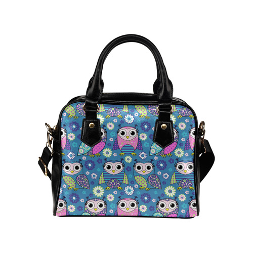 Cute Floral Cartoon Owls Pattern Shoulder Handbag (Model 1634)