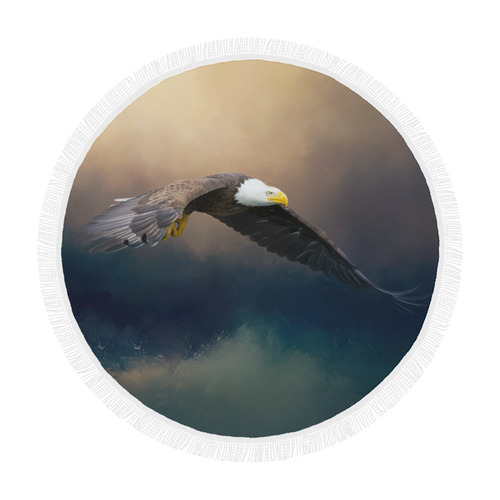 Painting flying american bald eagle Circular Beach Shawl 59"x 59"