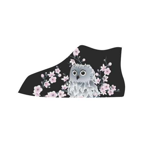 Cute Owl And Cherry Blossoms Black Pink Asia Floral Vancouver H Women's Canvas Shoes (1013-1)