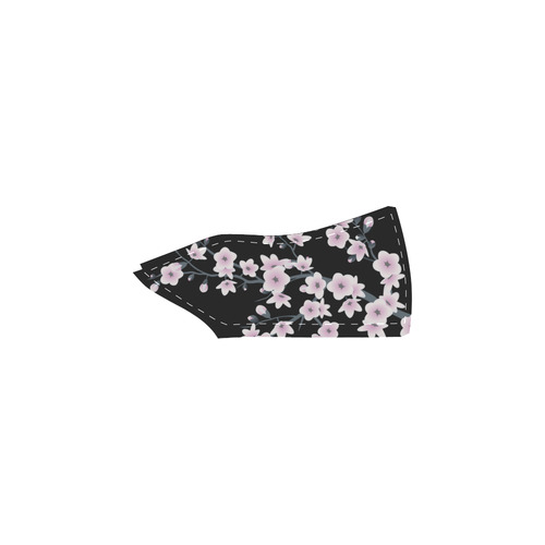 Cute Owl and Cherry Blossoms Black Pink Asia Floral Women's Unusual Slip-on Canvas Shoes (Model 019)