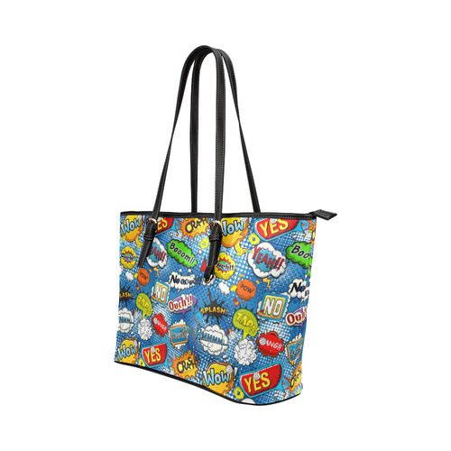 Comic Speech Bubbles Wow Pow Yes Splash Leather Tote Bag/Small (Model 1651)