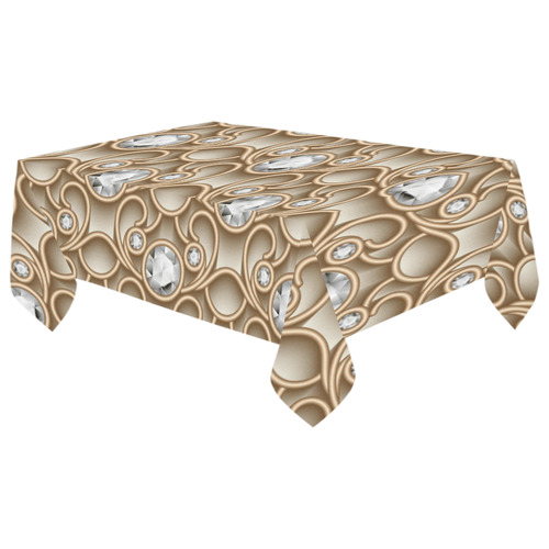 Gold Diamond Faux Jewelry Beautiful Pattern Cotton Linen Tablecloth 60"x 104"