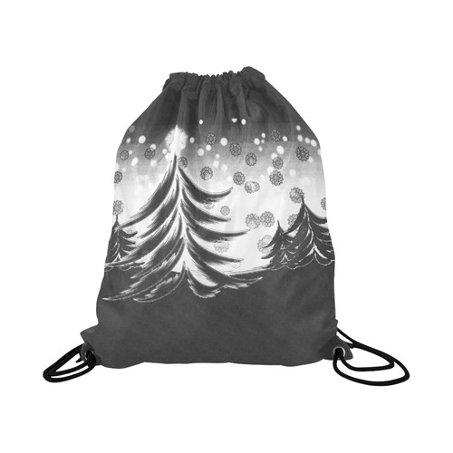 Christmas Trees and Snowflakes Chalkboard Large Drawstring Bag Model 1604 (Twin Sides)  16.5"(W) * 19.3"(H)