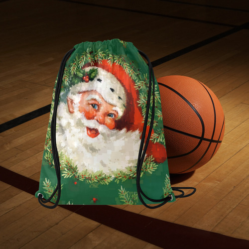 Jolly Ole Santa Pixel Large Drawstring Bag Model 1604 (Twin Sides)  16.5"(W) * 19.3"(H)