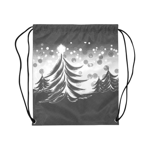 Christmas Trees and Snowflakes Chalkboard Large Drawstring Bag Model 1604 (Twin Sides)  16.5"(W) * 19.3"(H)