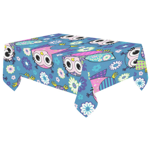 Cute Floral Cartoon Owls Pattern Cotton Linen Tablecloth 60"x 104"