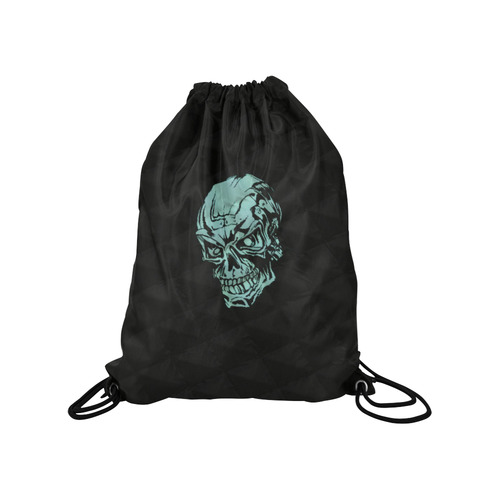 skull on Quilt,aqua Medium Drawstring Bag Model 1604 (Twin Sides) 13.8"(W) * 18.1"(H)