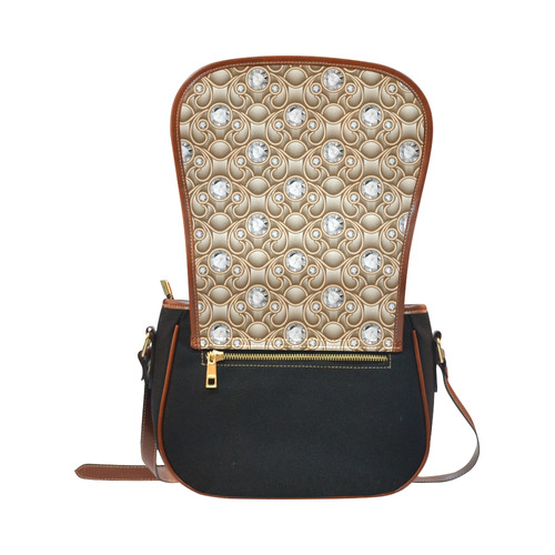 Gold Diamond Faux Jewelry Beautiful Pattern Saddle Bag/Small (Model 1649)(Flap Customization)