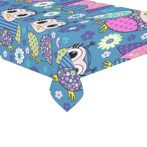 Cute Floral Cartoon Owls Pattern Cotton Linen Tablecloth 60"x 104"