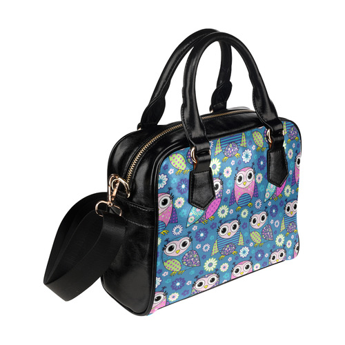 Cute Floral Cartoon Owls Pattern Shoulder Handbag (Model 1634)