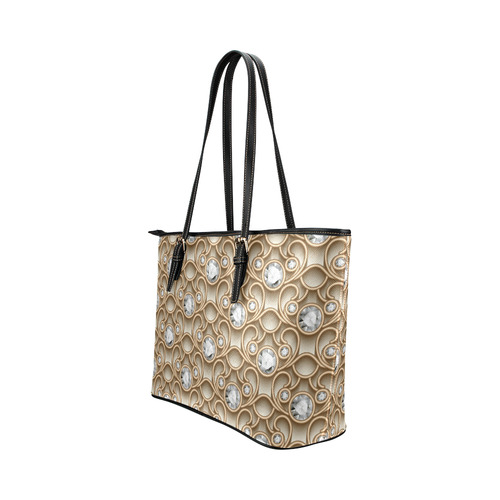 Gold Diamond Faux Jewelry Beautiful Pattern Leather Tote Bag/Small (Model 1651)