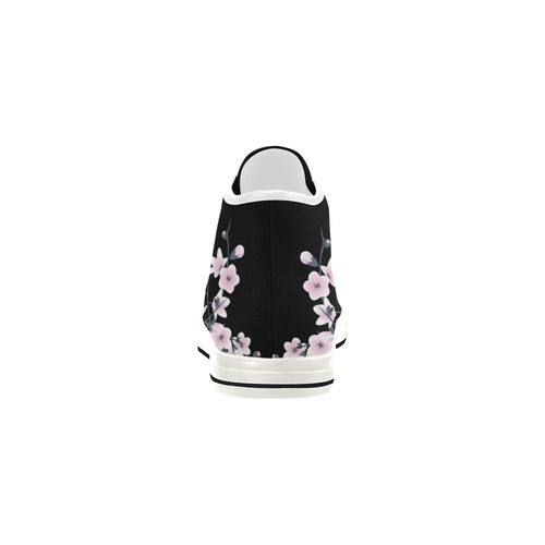 Cute Owl And Cherry Blossoms Black Pink Asia Floral Vancouver H Women's Canvas Shoes (1013-1)