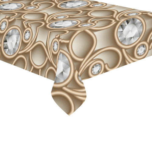 Gold Diamond Faux Jewelry Beautiful Pattern Cotton Linen Tablecloth 60"x120"