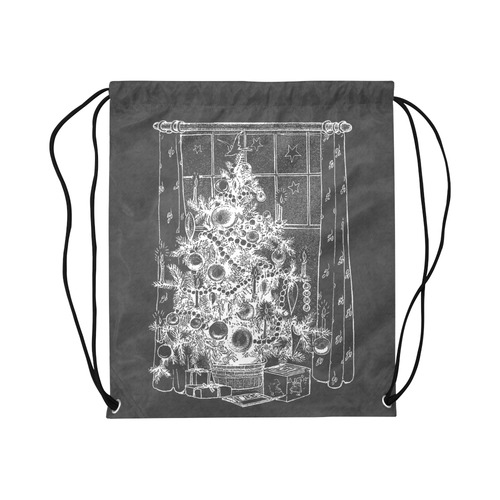 Retro Christmas Tree Chalkboard Large Drawstring Bag Model 1604 (Twin Sides)  16.5"(W) * 19.3"(H)