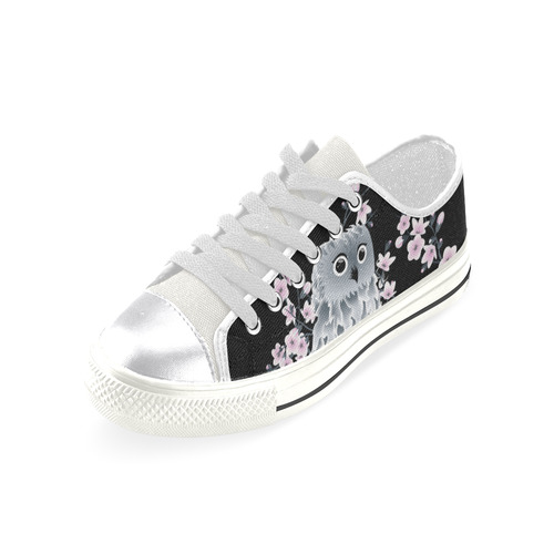 Cute Owl and Cherry Blossoms Black Pink Canvas Women's Shoes/Large Size (Model 018)