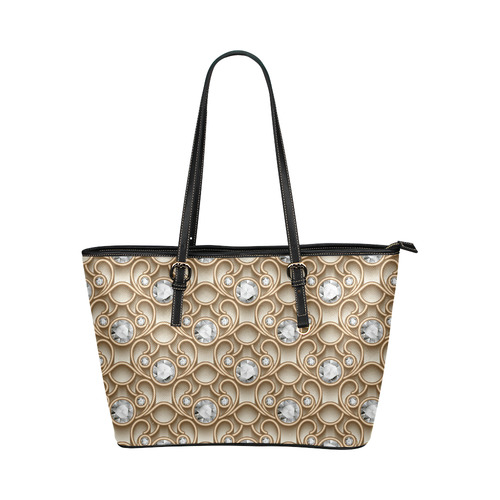 Gold Diamond Faux Jewelry Beautiful Pattern Leather Tote Bag/Small (Model 1651)