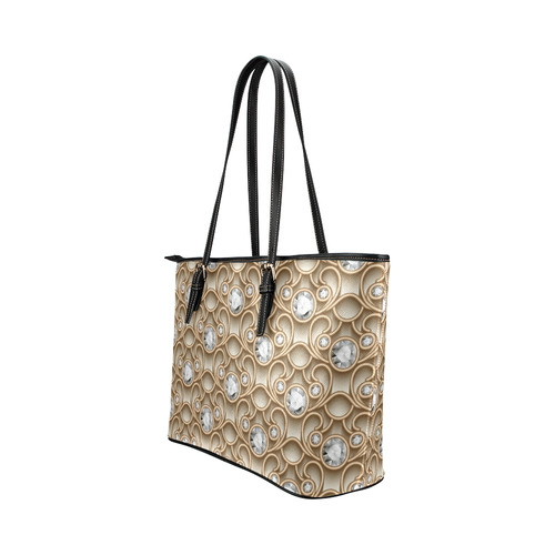 Gold Diamond Faux Jewelry Beautiful Pattern Leather Tote Bag/Large (Model 1651)