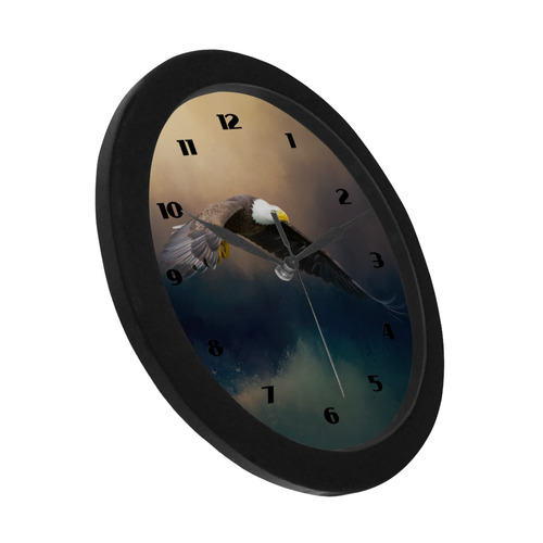 Painting flying american bald eagle Circular Plastic Wall clock