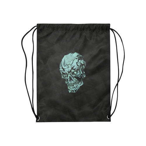 skull on Quilt,aqua Medium Drawstring Bag Model 1604 (Twin Sides) 13.8"(W) * 18.1"(H)