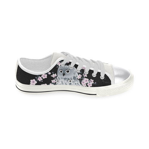 Cute Owl and Cherry Blossoms Black Pink Canvas Women's Shoes/Large Size (Model 018)
