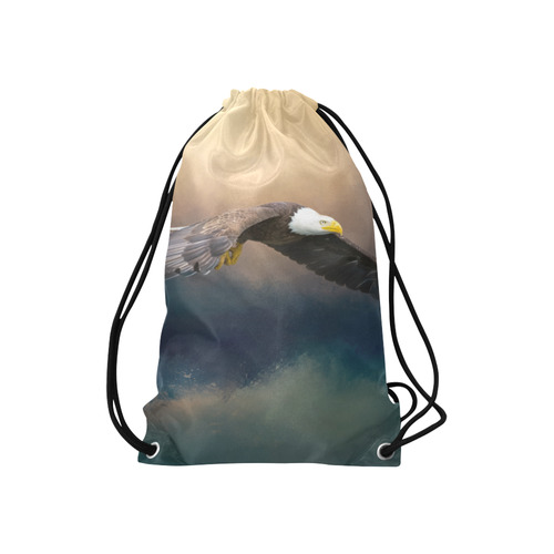 Painting flying american bald eagle Small Drawstring Bag Model 1604 (Twin Sides) 11"(W) * 17.7"(H)