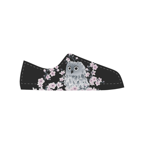 Cute Owl and Cherry Blossoms Black Pink Canvas Women's Shoes/Large Size (Model 018)