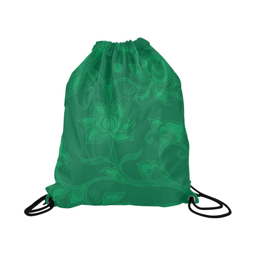 Vintage Floral Green Large Drawstring Bag Model 1604 (Twin Sides)  16.5"(W) * 19.3"(H)