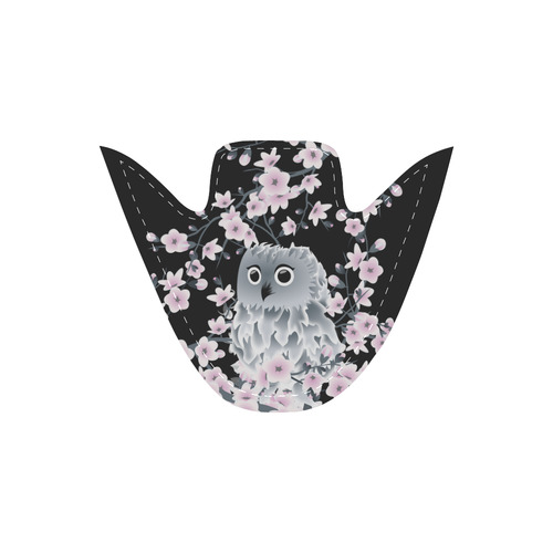 Cute Owl and Cherry Blossoms Black Pink Asia Floral Women's Unusual Slip-on Canvas Shoes (Model 019)