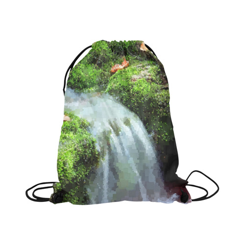 Mossy Pixel Waterfall Large Drawstring Bag Model 1604 (Twin Sides)  16.5"(W) * 19.3"(H)