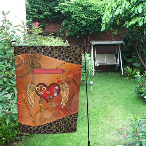 Steampunk, wonderful heart with wings Garden Flag 12‘’x18‘’（Without Flagpole）