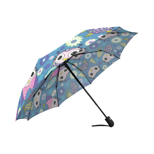 Cute Floral Cartoon Owls Pattern Auto-Foldable Umbrella (Model U04)