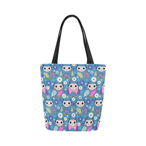 Cute Floral Cartoon Owls Pattern Canvas Tote Bag (Model 1657)