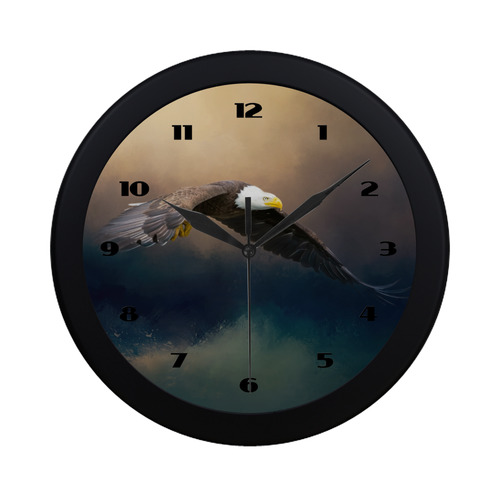 Painting flying american bald eagle Circular Plastic Wall clock