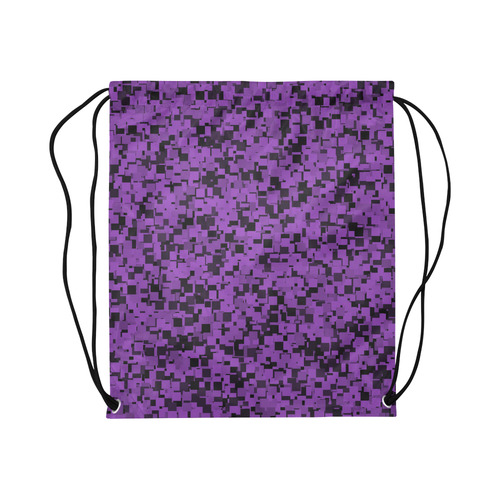 Black and Purple Pixels Large Drawstring Bag Model 1604 (Twin Sides)  16.5"(W) * 19.3"(H)