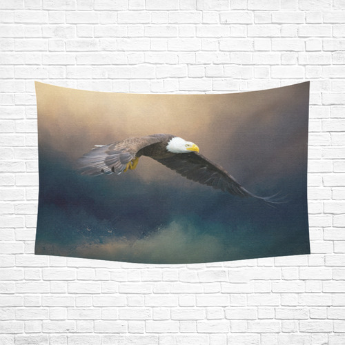 Painting flying american bald eagle Cotton Linen Wall Tapestry 90"x 60"