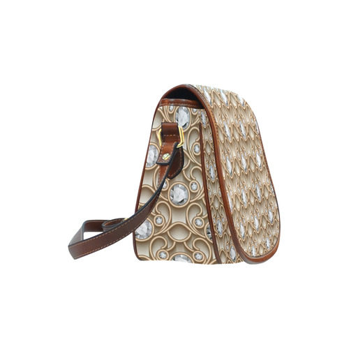 Gold Diamond Faux Jewelry Beautiful Pattern Saddle Bag/Small (Model 1649) Full Customization