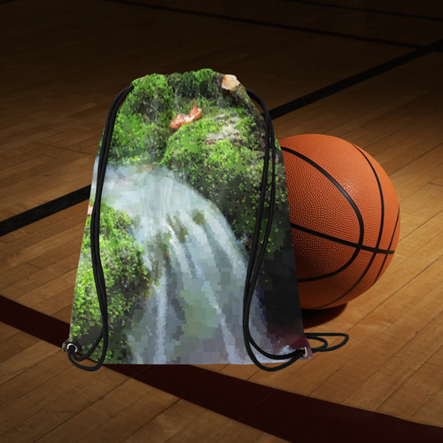 Mossy Pixel Waterfall Large Drawstring Bag Model 1604 (Twin Sides)  16.5"(W) * 19.3"(H)