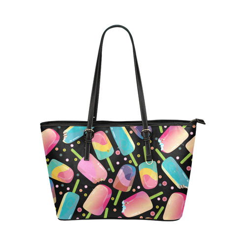 Ice Cream Bars Pattern Pink Yellow Aqua Leather Tote Bag/Large (Model 1651)