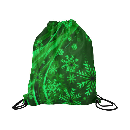 Green Snowflakes Large Drawstring Bag Model 1604 (Twin Sides)  16.5"(W) * 19.3"(H)