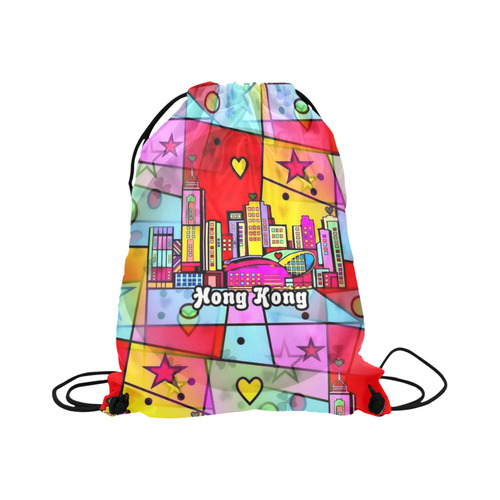 Hong Kong Popart by Nico Bielow Large Drawstring Bag Model 1604 (Twin Sides)  16.5"(W) * 19.3"(H)