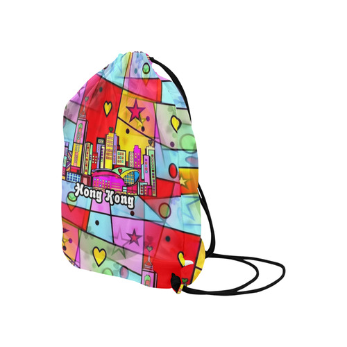 Hong Kong Popart by Nico Bielow Large Drawstring Bag Model 1604 (Twin Sides)  16.5"(W) * 19.3"(H)