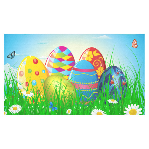 Happy Easter Eggs Butterfly Landscape Cotton Linen Tablecloth 60"x 104"