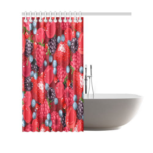 Strawberry Raspberry Blueberry Fruit Pattern Shower Curtain 69"x70"