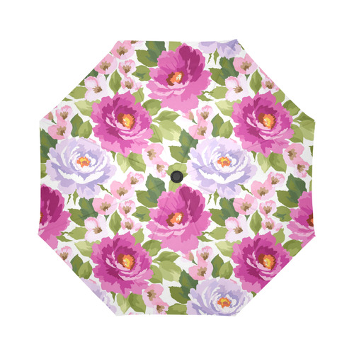 Beautiful Pink Watercolor Floral Pattern Auto-Foldable Umbrella (Model U04)