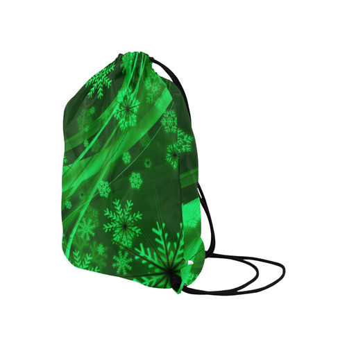 Snowflakes Green Large Drawstring Bag Model 1604 (Twin Sides)  16.5"(W) * 19.3"(H)