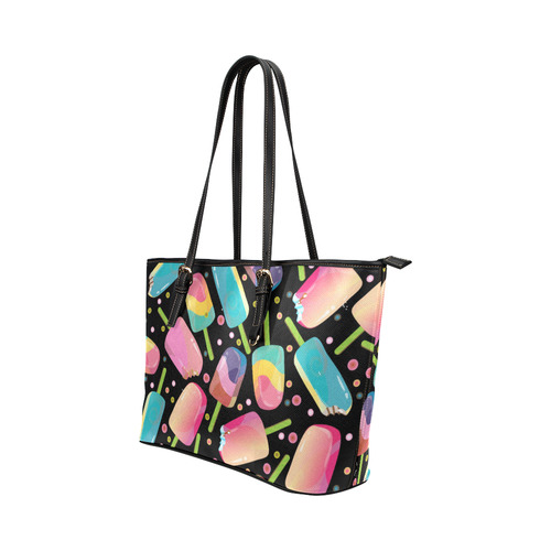 Ice Cream Bars Pattern Pink Yellow Aqua Leather Tote Bag/Large (Model 1651)