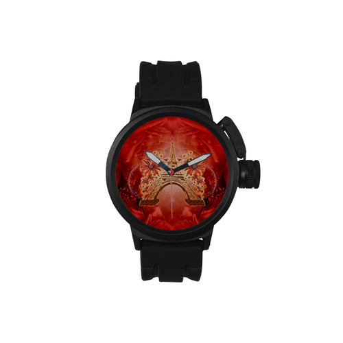 The eiffel tower with flowers, red colors Men's Sports Watch(Model 309)